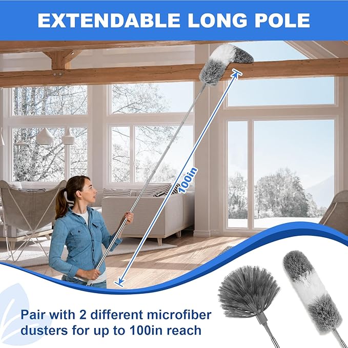 Dusters for Cleaning,Cobweb Duster Feather Duster with Extension Pole,3PCS Ceiling Fan Cleaner Duster,Long Duster Extended Handle,Blind Cleaner Dusting