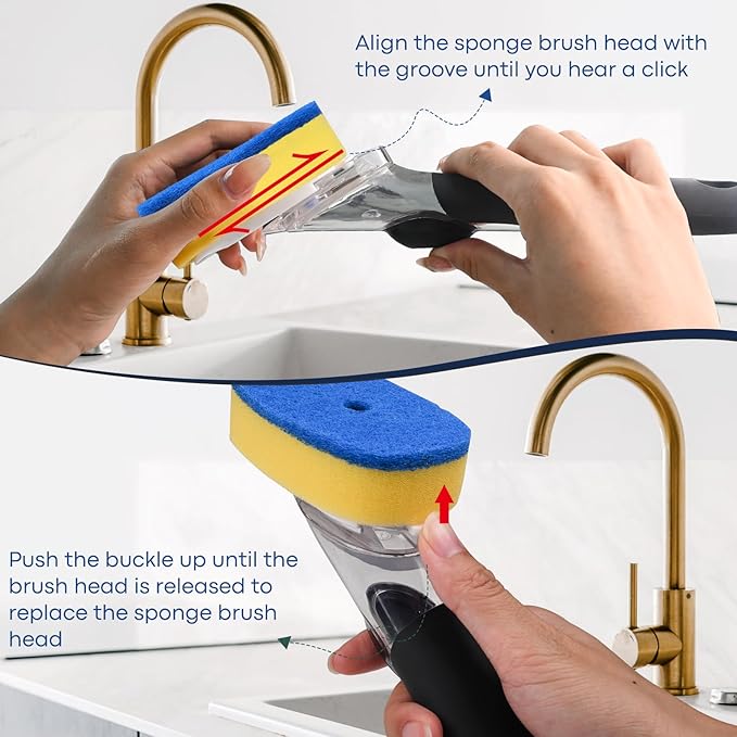 Sponge Brush Refills for OXO Dish Brush, 4 Pack Soap Dispensing Dish Refills, Scrub Replacement Head for Scrubber, Sponge Replacement Head Fits Soap Dispensing Handle