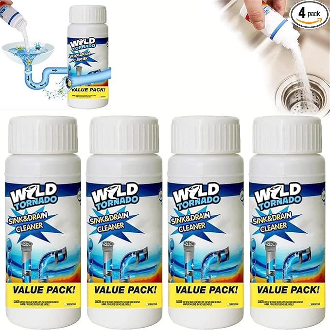World Tornado Sink Drain Cleaner, Wild Tornado Pipe Dredge Deodorant, Powerful Sink and Drain Cleaner Pipe Cleaner, Fast Foaming Drains Cleaner for Kitchen and Pipes Cleaning Tool (4pcs)