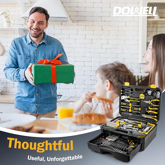 DOWELL 223-Piece Power Drill Tool Set, 12V Cordless Drill Driver Kit with Drawer Toolbox, Socket & Bit Set, Hex Keys, Wrench for Home Renovation, DIY Projects & Garage Use
