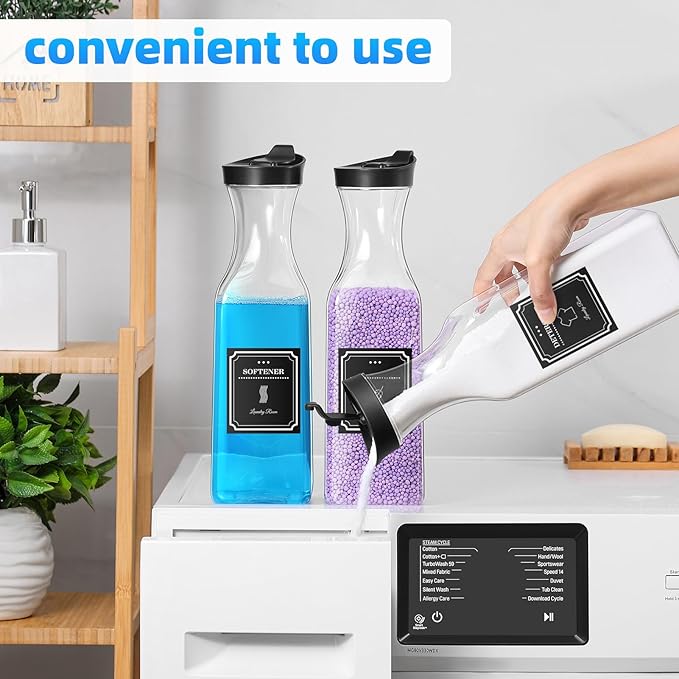 Laundry Detergent Dispenser,54oz Fabric Softener Dispenser,Plastic Liquid Laundry Detergent Container,Laundry Detergent Organizer for Laundry Room Organization with 4 Labels,3 Pack,Black