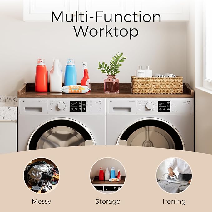 OAKHAM HOME Washer Dryer Countertop 54" W x 27.5"D Washer Dryer Topper with Non-Slip Pads Laundry Countertop for Laundry Room Organization and Storage, Walnut