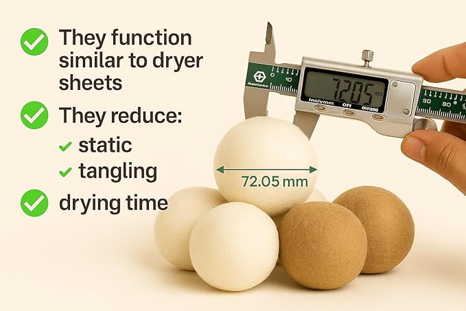 Wool Dryer Balls – Pack of 6 (3 White + 3 Brown) with Storage Bag – 100% New Zealand Wool – Reusable, Eco-Friendly Natural Laundry Dryer Balls for Faster Drying