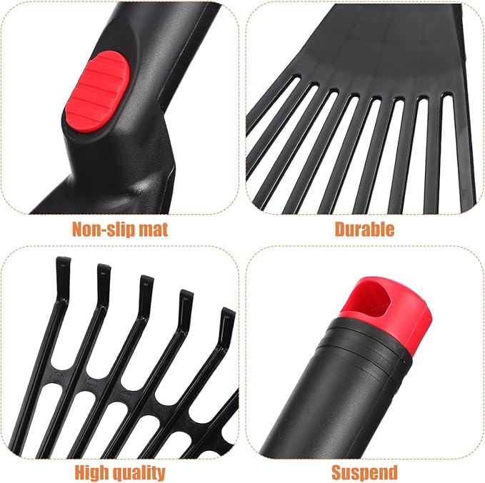 BESPORTBLE 2-Pack Small Hand Rakes - Lightweight Plastic Garden Rakes for Raised Garden Bed, Leaves, Lawns & Tight Spaces, Easy-Grip Ergonomic Handle (No Rust/Bend)
