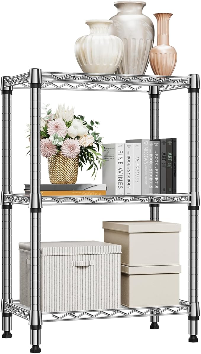 M MZG 750 lbs 3 Tier Shelf Metal Storage Shelves Shelving Wire Rack Heavy Duty Closet Organizers for Garage Kitchen Bathroom Laundry Chrome 13.8" D x 23.6" W x 35.5" H