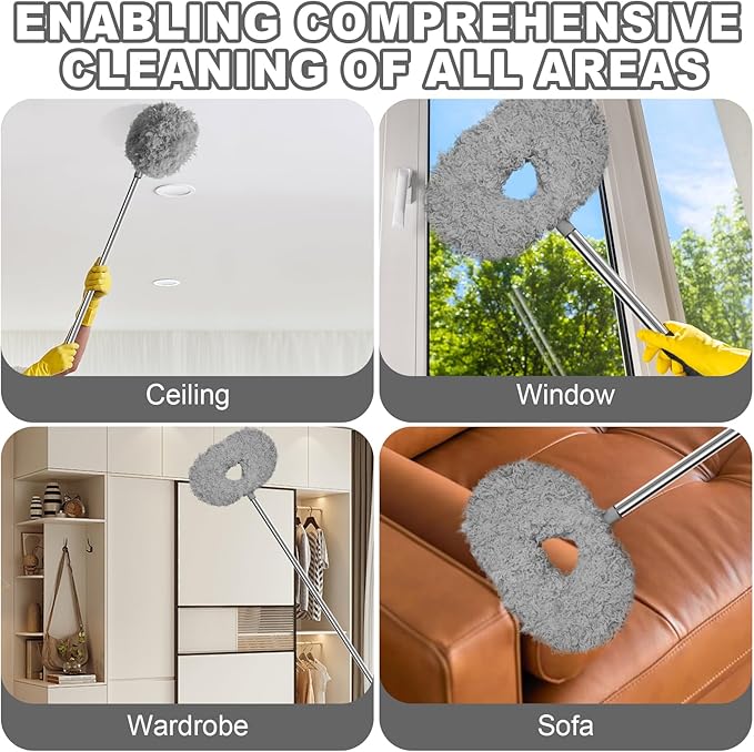 Eunice 7FT Ceiling Fan Duster with Extension Pole, Adjustable and Removable Fan Cleaner Blade for High Ceiling, Window Door Furniture (Grey)