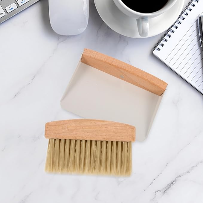 Mini Broom and Dustpan Set White Nylon Portable Desktop Cleaning Brush Multi-Function Pet Cleaning Accessory for Home and Office Use