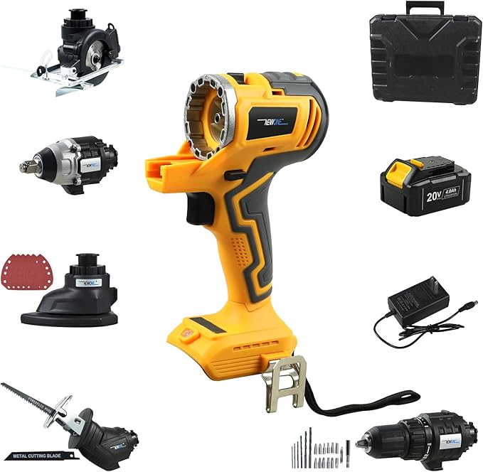 NEWONE 5-Tool Cordless Tool Combo Kit Compatible with De-Walt 20V Battery,Tool Set with Circular Saw, Drill,Reciprocating Saw, Impact Wrench, Sander with Accessories, 4.0Ah Lithium Battery and Charger