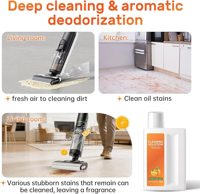Orange Floor Cleaning Solution 1L Compatible with Dreame Wet & Dry Vacuum and Robot, Residue & Streak Free,Suitable for All Robot Vacuum Cleaners and Wireless Wet Dry Dual-Use Vacuum Cleaners