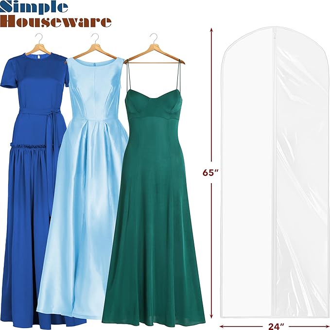 Simple Houseware 65-inch Clear Garment Bags with Zipper for Gowns, Suits, Dresses, Costumes, Uniforms, 2 Pack