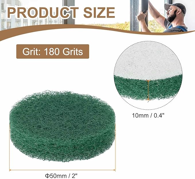 HARFINGTON 16pcs Scrubber Scouring Pads 180 Grits 2 Inch Drill Power Brush Hoop and Loop Surface Conditioning Disc Drill Scuffing Disc Scrub Pads for Home Kitchen Cleaning, Green