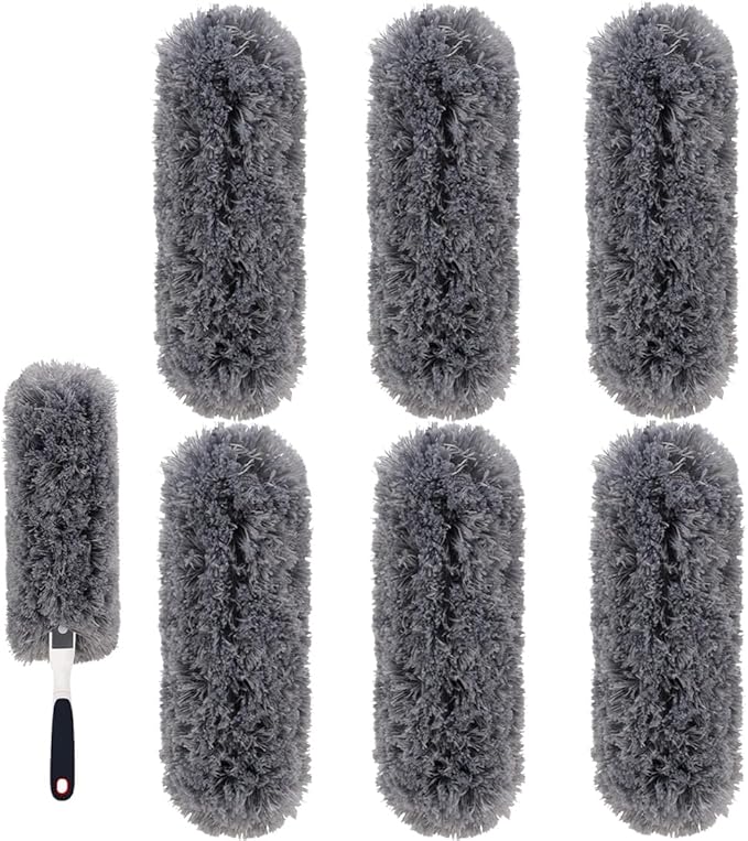 Reusable Microfiber Duster Refills Compatible with OXO & MR.SIGA Duster - Washable Duster for Household Cleaning Dusting Furniture Blind Ceiling Fan - 6Pack Grey (Handle NOT Included
