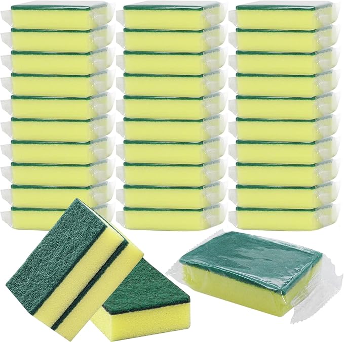 30 Pack Kitchen Sponges Individually Wrapped, Non-Scratch Scouring Pads Bulk Scrub Sponges for Cleaning Kitchen and Household, Car, Dish Sponge for Apartments Hotel
