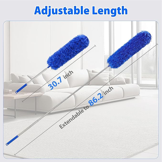 Duster with 80" Extension Pole for Cleaning, Bendable Duster Microfiber Head,Washable Cleaning Duster for Cobweb Cleaning,High Ceilings,Fan,Home,Furniture,Car