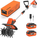 MAXLANDER 20V Cordless Tiller Cultivator, 9-Inch Electric Garden Tiller with 48 Steel Tines, 360RPM Battery Powered Rototiller for Gardening,2 x 3.0Ah Battery and Charger Included
