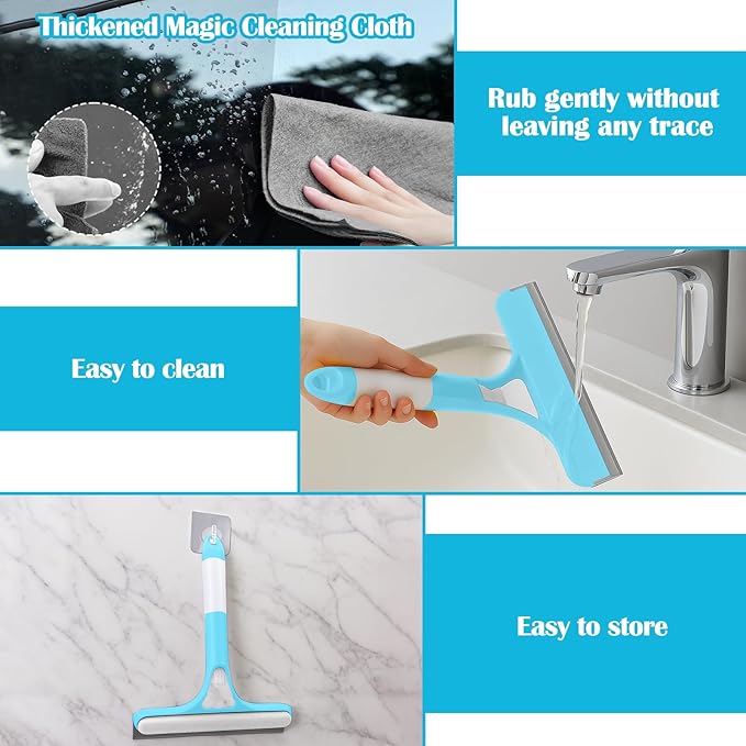 XANGNIER Window Cleaner Tool Kit,2026 3 in 1 Window Cleaning Scraper with Spray,Thickened Magic Cleaning Cloth,Window Scrubber Cleaning Squeegee for Glass,Mirror,Shower Doors,Car Windshields(Blue)