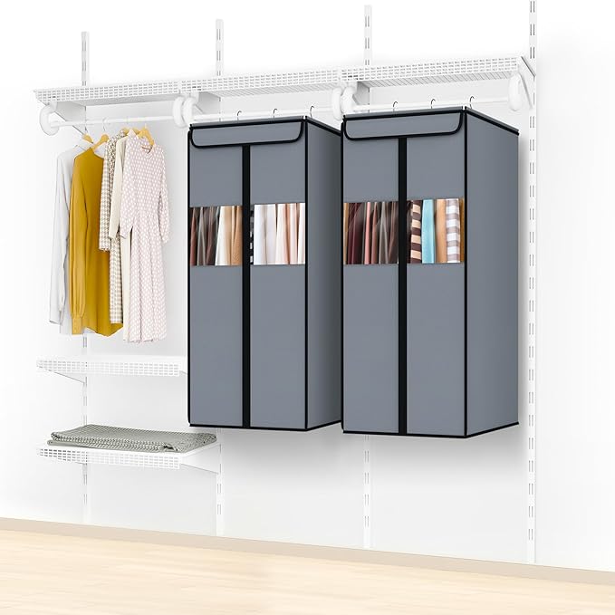 Zilink Garment Bag for Hanging Clothes Closet 40" Suit Garment Bags for Closet with Clear Window Space Saving Clear Garment Storage for Suits, Shirts, Short Skirts, Grey