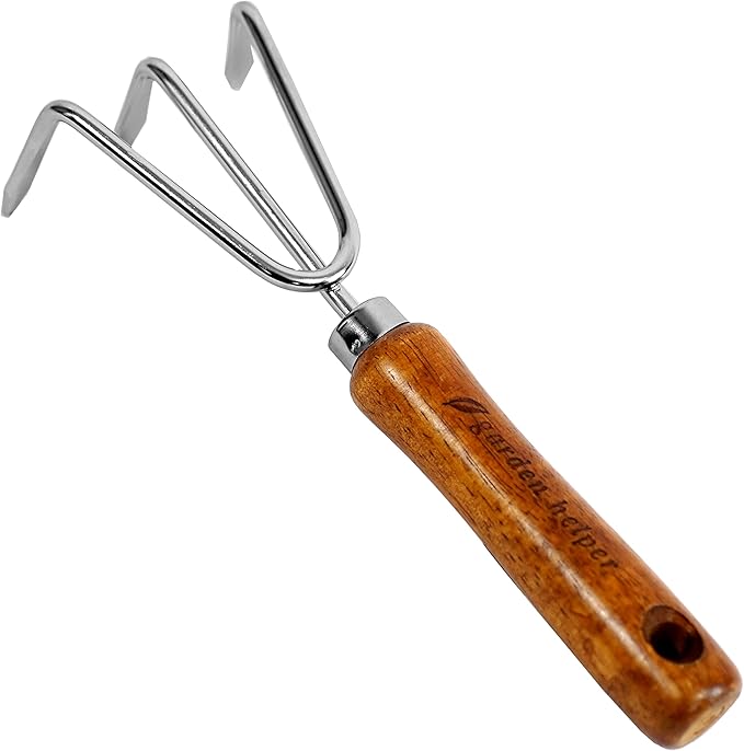 Hand Cultivator Garden Tool 3 Claws - Heavy Duty Japanese Steel with Wood Handle - Manual Small Hand Rake Tiller for Weeding, Digging, Cultivating and Aerating Soil - Made in Japan