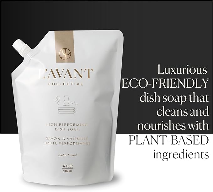 L’AVANT Collective High Performing Dish Soap Refill | Plant-Based, Naturally Derived Formula, Ambre Santal Scent | 32 fl oz Refill Pouch | Sustainable Luxury Kitchen Cleaning Solution