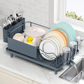 Dish Drying Rack Large Capacity - Stainless Steel Dish Rack for Kitchen Counter with Drain Board, Rustproof Dish Drainer with Auto Drain Spout, Utensil Holder & Glass Holder, Dinnerware Organizer