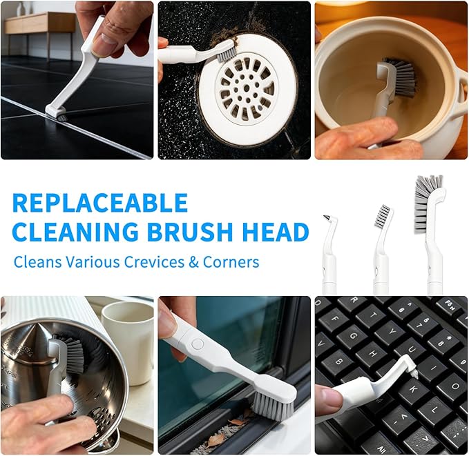 Hard Bristle Crevice Cleaning Brush Set with 4Pcs Brush Heads & 2Pcs Handles, Multifunctional Grout Brush Tools for Kitchen, Bathroom, Sink, Corner, Mug, Blender, and Hard-to-Reach Areas