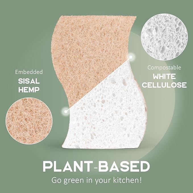 Plant-Based Kitchen Sponges - FSC Certified and PETA Approved, 12 Count
