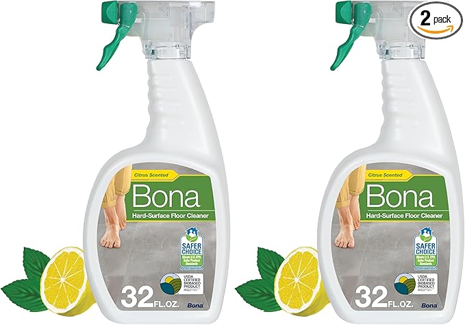 Bona Multi-Surface Floor Cleaner Spray - 32 fl oz - Lemon Mint Scent - Refillable - Residue-Free Floor Cleaning Solution for Stone, Tile, Laminate, and Vinyl Floors (Pack of 2)