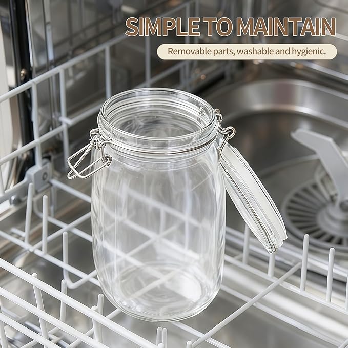 ODBCYWM 34oz Glass Food Storage Jars with Airtight Lids, Set of 4 – Clear Preserving Seal Wire Clip Fastening Canisters for Kitchen Canning, Flour, Cereal, Pasta, Sugar, Beans, Pickling Jars (34oz*4)