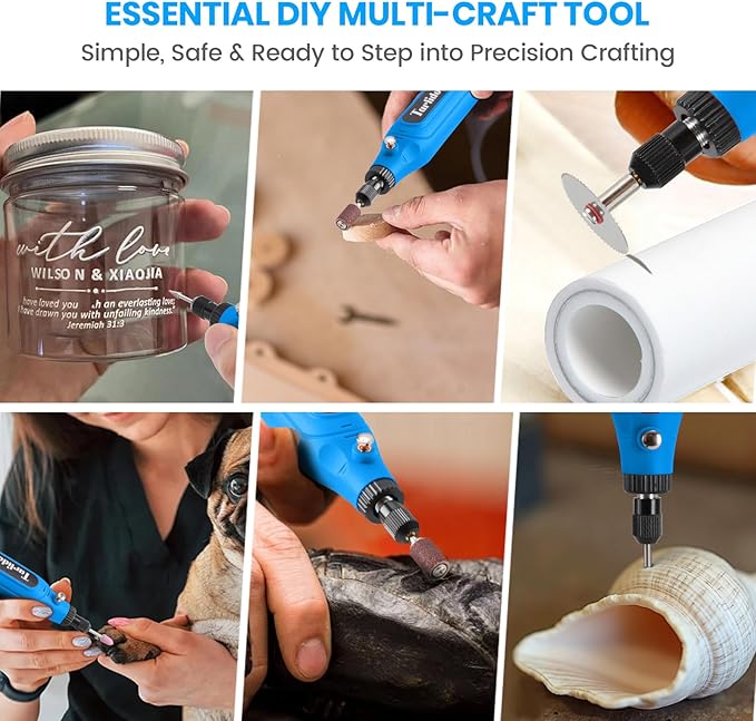 Cordless Rotary Tool, Rotary Tool 4V, 5-Speed, 2.0Ah Capacity and Fast Charging, 31 Pcs Accessories, Lightweight, Ideal for Crafter and DIY Project, Blue