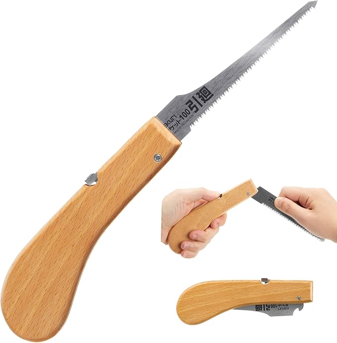 KAKURI Drywall Saw Folding 4" Hand Jab Saw, Japanese Pull Saw Razor Sharp Japanese Steel Blade, Mini Pocket Keyhole Saw for Wood, Woodworking, Wallboard, Plaster, Foldable Wood Handle, Made in JAPAN