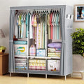 ALSO GO Portable Closet, Storage Organizer Wardrobe with Non-Woven Fabric Cover, with 3 Hanging Rods, 6 Storage Shelves and Side Pockets, Free Standing Clothes Rack with Non-Woven Fabric Cover, Grey