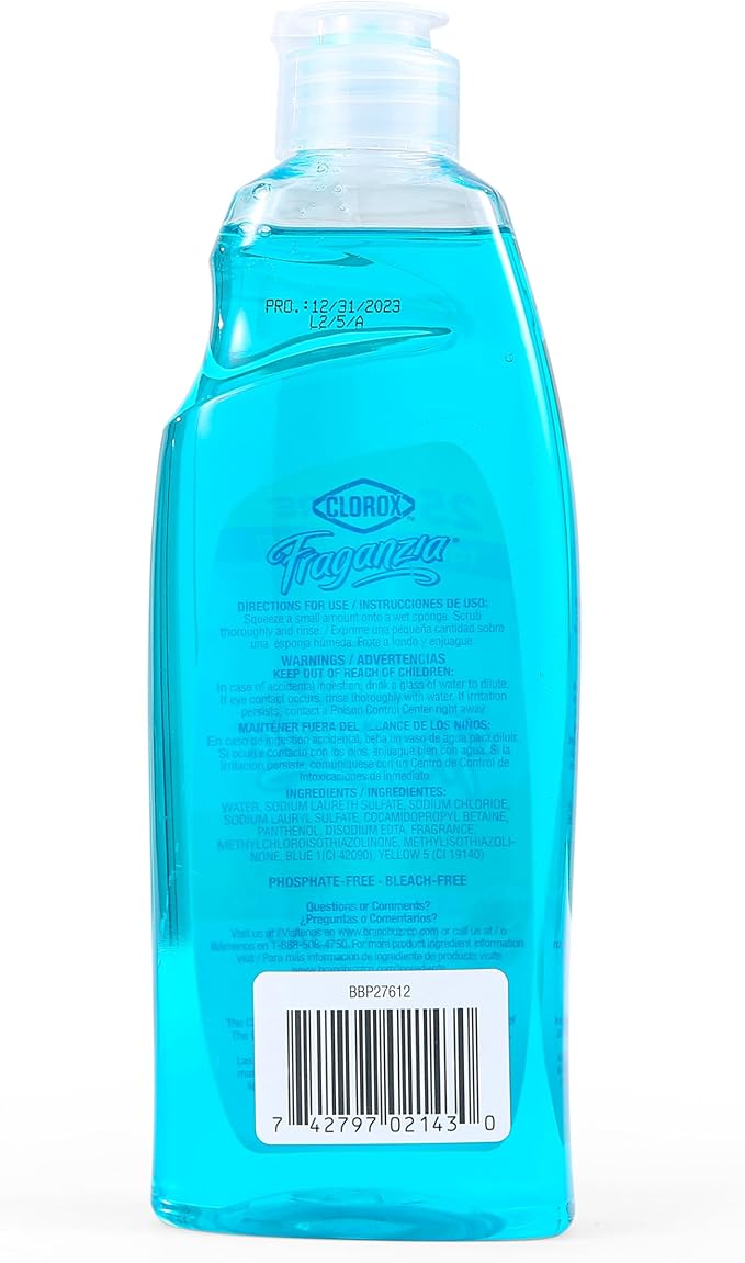 CLOROX Fraganzia Liquid Dish Soap | Smells Great and Cuts Through Tough Grease Fast | Quick Rinsing formula Washes Away Dirt | A Powerful Clean You Can Trust, Fresh Ocean Breeze Scent, 12 Ounces