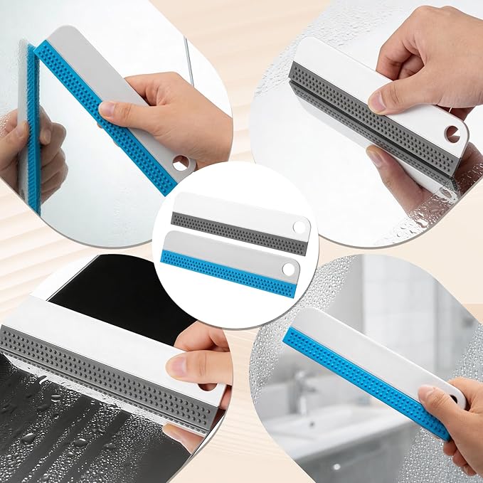 Small Rubber Squeegee 2 Pcs All-Purpose Mini Soft Rubber Window Squeegee Small Squeegees Window Scrubber Scraper for Kitchens Bathroom Shower Mirrors Car Windshield （Gray, Blue）