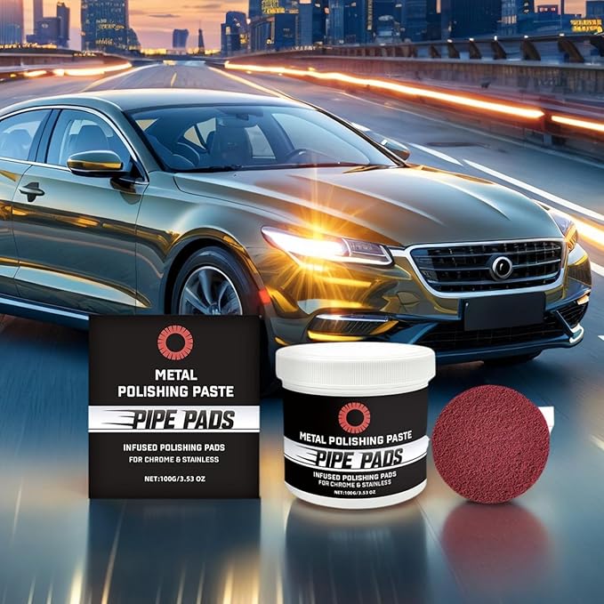 Metal Polishing Care Kit, Metal pol ish Paste Protectant Scratch Remover, Pipe Dream Infused Polishing Pads, Chrome pol ish Compound, Protective Coating Formula, For Pipes, Stacks, Exhausts, Wheels