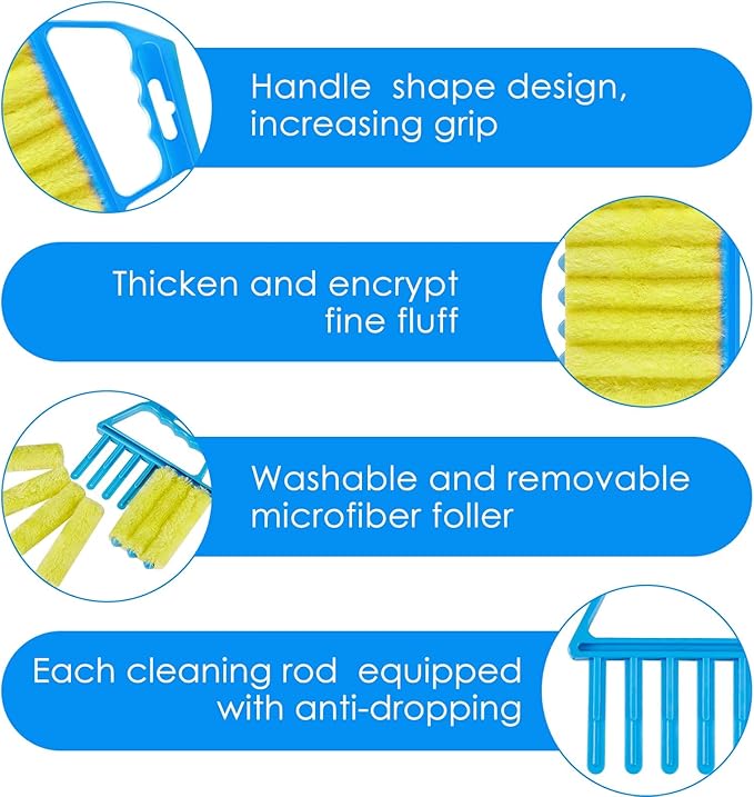 Geiserailie 2 Pcs Window Venetian Blind Cleaner Duster Tool Washable 7 Fingers Dusting Cleaner and Air Vent Shutter Brush Blinds Air Conditioner Fan Duster Dirt Housekeeping Tool (Blue Green)