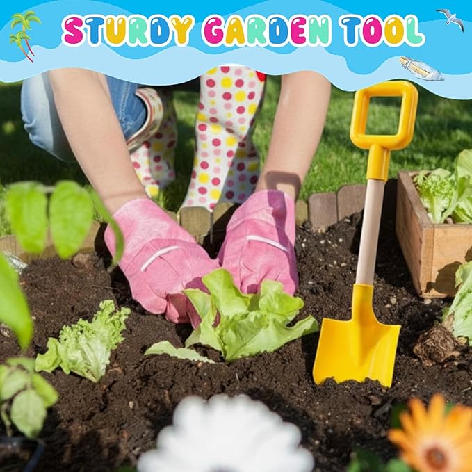 Honoson 24 Pack 16 Long Beach Spades Sand Shovels Toys Gardening Tools Sets Sandbox Sturdy Scoop Durable Wood Handle ABS Plastic Spade for Garden Sand Snow Backyard Summer Favors (Bright Color)