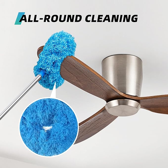 DRQ Ceiling Fan Cleaner Duster, 2 Pack Reusable Microfiber Duster with Extension Pole, 13 to 48 Inch Fan Blade Cleaner, Removable Dusters for Cleaning Walls Bookshelves Door Window Top (Blue Pink)