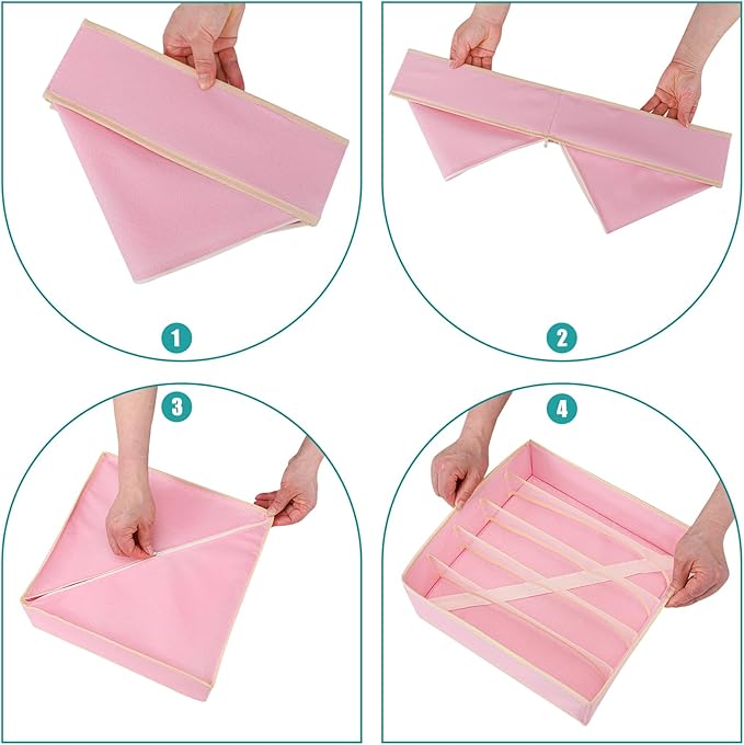 Drawer under Cabinet Clothes Organizer 5 Cell Foldable Storage Cubes Underwear Drawer Organizer Dividers Storage Boxes for Bra, Underwear（Pink）