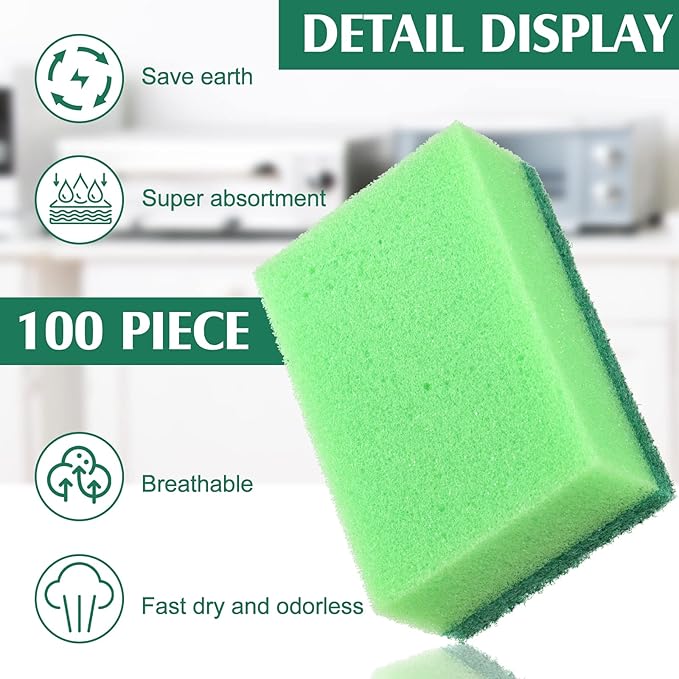 Patelai 100 Pcs Heavy Duty Sponges Kitchen Bulk Dish Sponges Cleaning Scrub Sponge Abrasive Scrubber Sponge Non Scratch Scouring Absorbent Dish for Washing Kitchen Assorted Colors