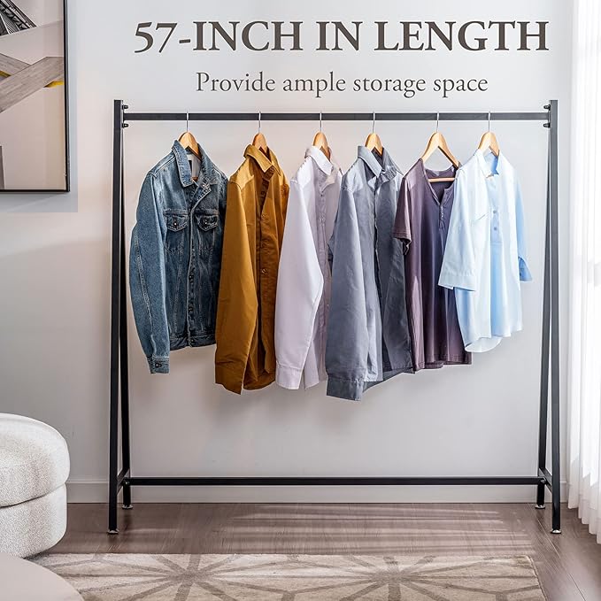 MyGift 57 Inch Modern Black Heavy Duty Metal A-Frame Wardrobe Clothing Rack, Commercial Grade Freestanding Garment Hanger for Bedroom Closet Clothes or Retail Display