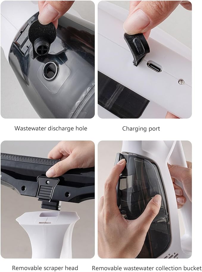 Window Vacuum Squeegee Cordless, Strong Suction Electric Window Cleaner with Water Collection, Window Cleaning Kit with Spray Bottle, Telescopic Pole for Glass Doors, High Window, Tile, Car