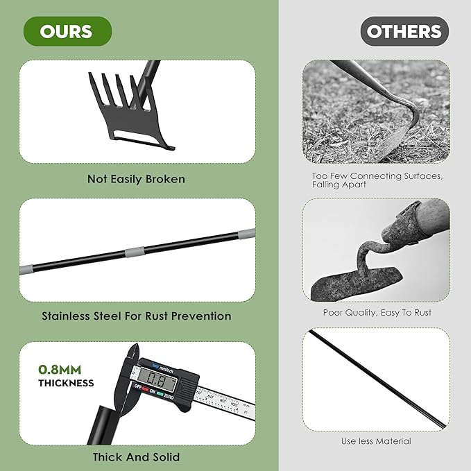 Garden Hoe - Stirrup Hoe and Rake 2 in 1, Heavy Duty Garden Hoe for Weeding with Adjustable Handle 17-60 Inch, Garden Hula Hoe with Rake, Ring Stirrup Hoe Weeder, Black