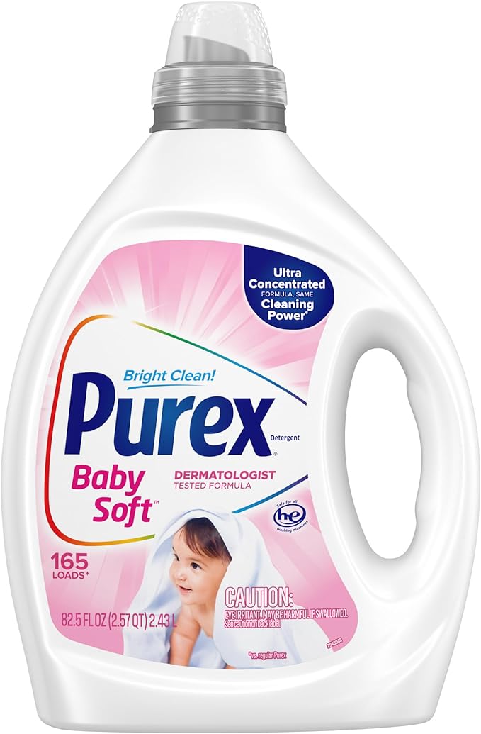 Purex Baby Soft Liquid Laundry Detergent, Ultra Concentrated, 82.5 fl oz, 165 Loads, Hypoallergenic, Dye Free, Gentle on Skin