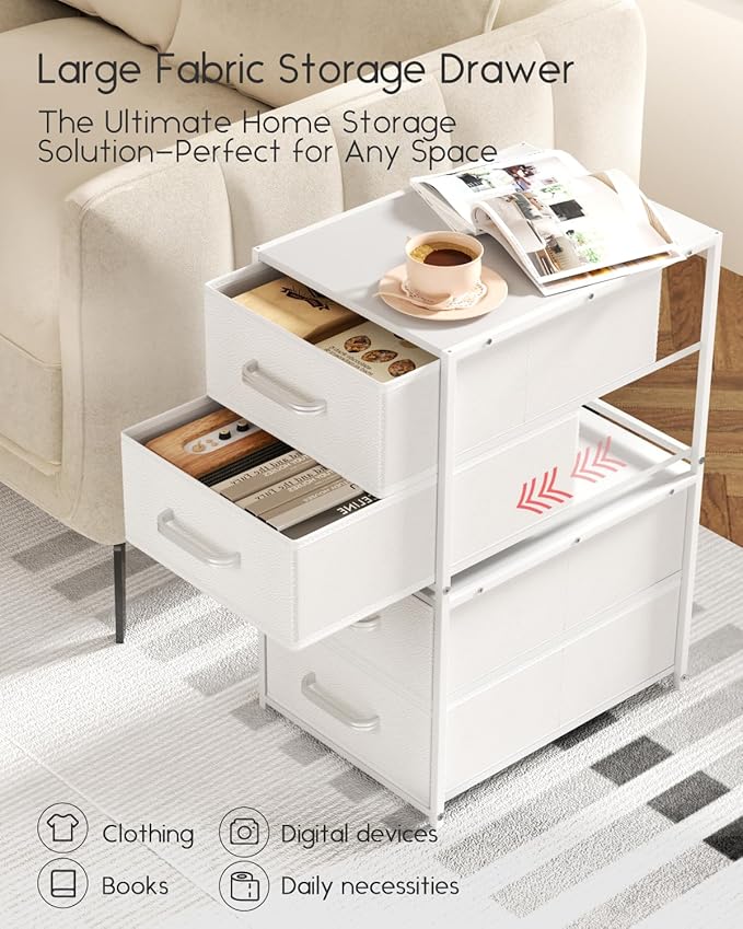 Homsorout Stackable Storage Drawers - 2 Tier Closet Drawers, Closet Organizer with Metal Handles, Night Stand with Collapsible Bins, Fabric Dresser for Bedroom, Dorm, Office, White, 2 Pack