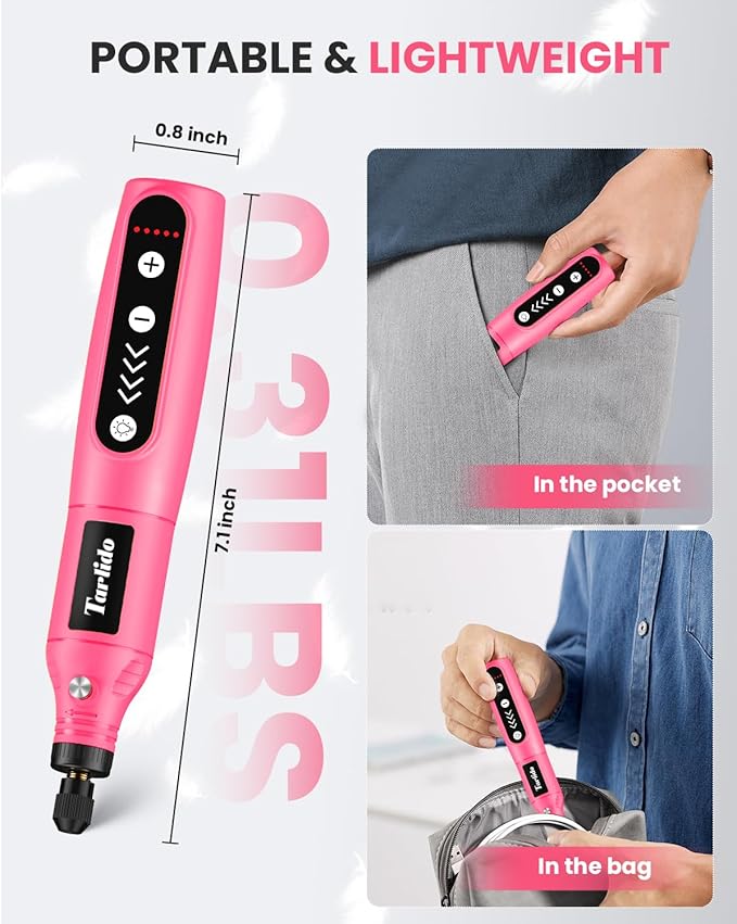 Cordless Rotary Tool Kit, 3.7V 2.0Ah Rechargeable Battery, 18000RPM 5-Speed Multi Power Carving Tools, 31Pcs Accessories, Engraving, Sanding, Grinding, Polishing, Carving, Etching, DIY-Pink