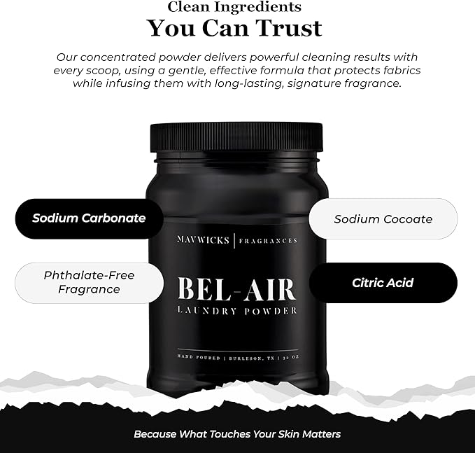 Luxury Laundry Detergent Powder (Bel-Aire) 32 Oz – Concentrated for Tough Stains and Odors, For All Washing machine types – Gentle on Fabrics