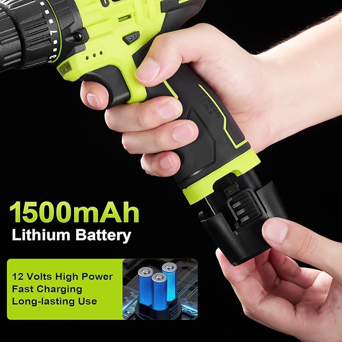 Cordless Drill Tool Set: 12V Power Drill Tool Kit with Battery & Charger, Portable Household Basic Drills Case for Men & Women, Homeowner, Diyer, Handyman, 142 Piece