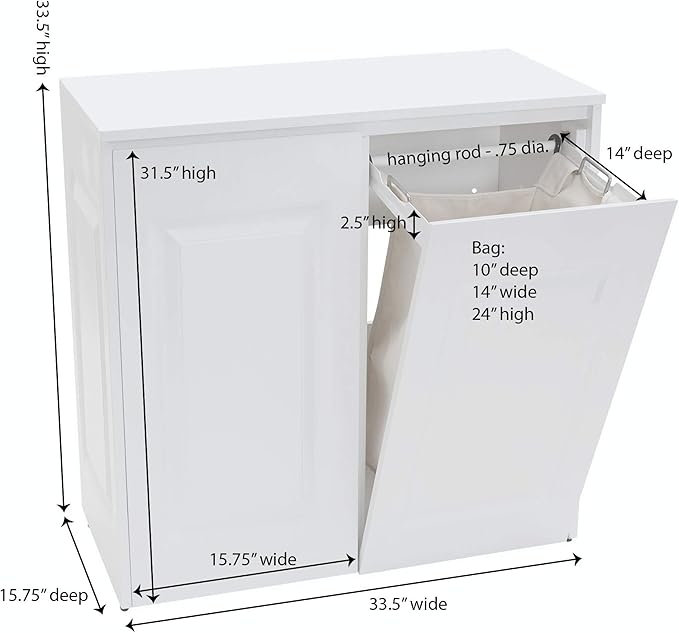 Household Essentials Double Hamper Cabinet, Metal Exterior and Removable Polyester Bags, Dual Compartments for Sorting, Faux Wood Grain
