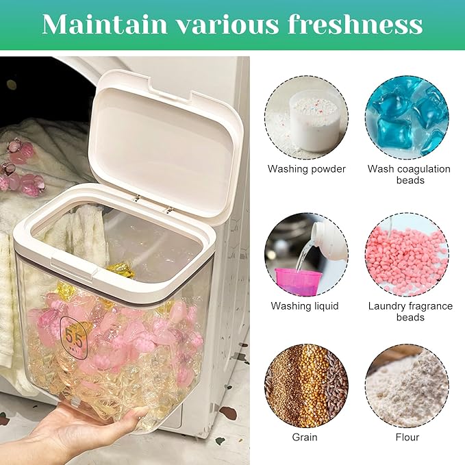 5.5L Large Capacity Container With One-Press Lid - Laundry Room Organization and Storage Decor - Airtight Dishwasher Pod Holder