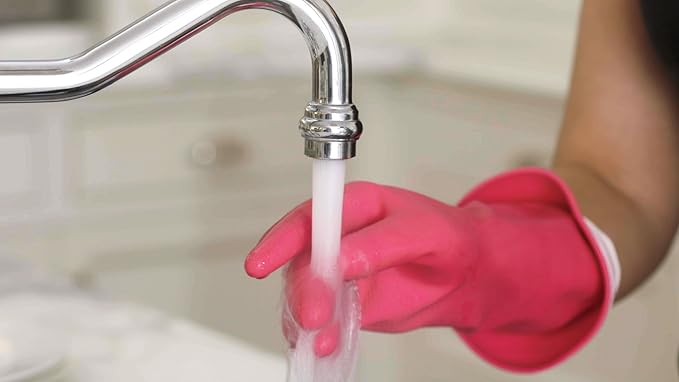 Casabella Premium Waterblock Reusable Household Cleaning Gloves, Medium, Pink (Pack of 2)
